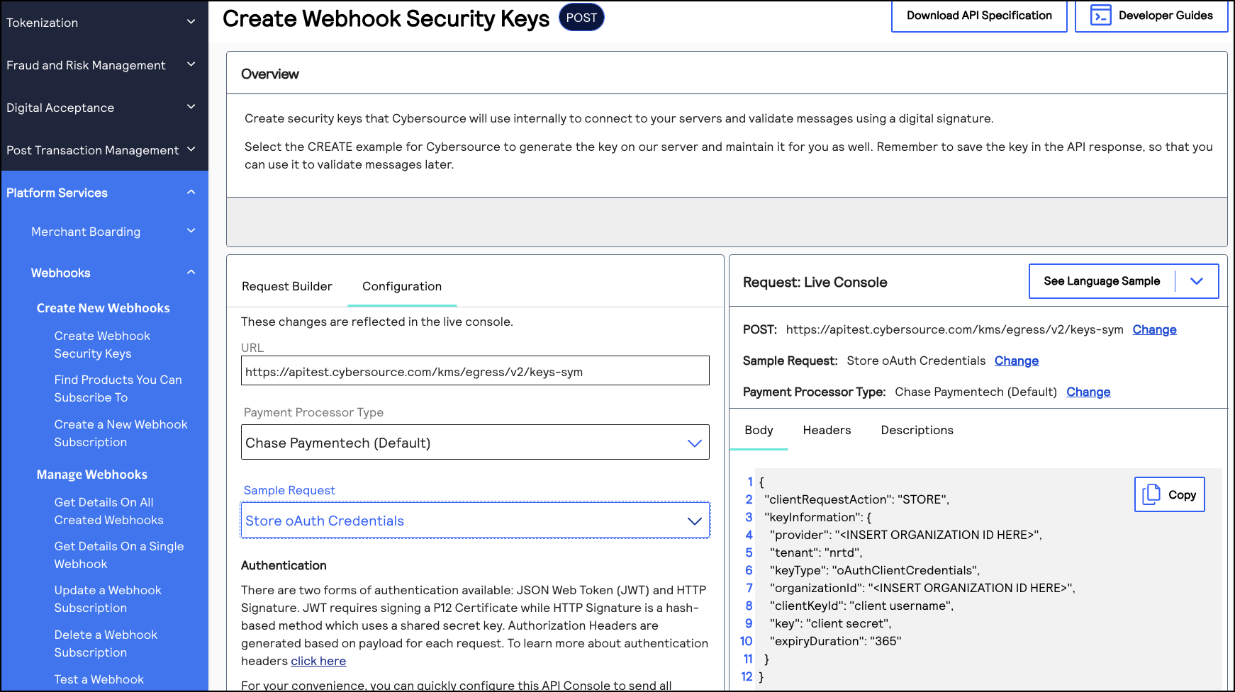 Image and link to the interactive code example for providing your
OAuth credentials.