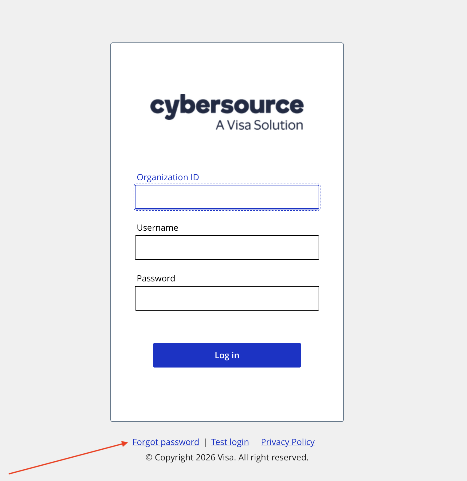 Login page before the change, showing the original position of the Forgot Password link