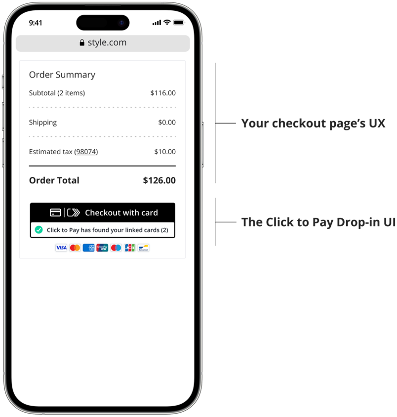 Example of the payment application with Click to Pay.