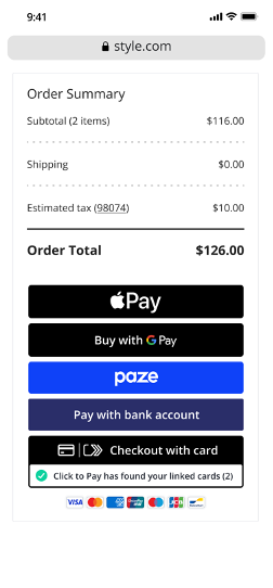Example of the button widget interface with various payment options.