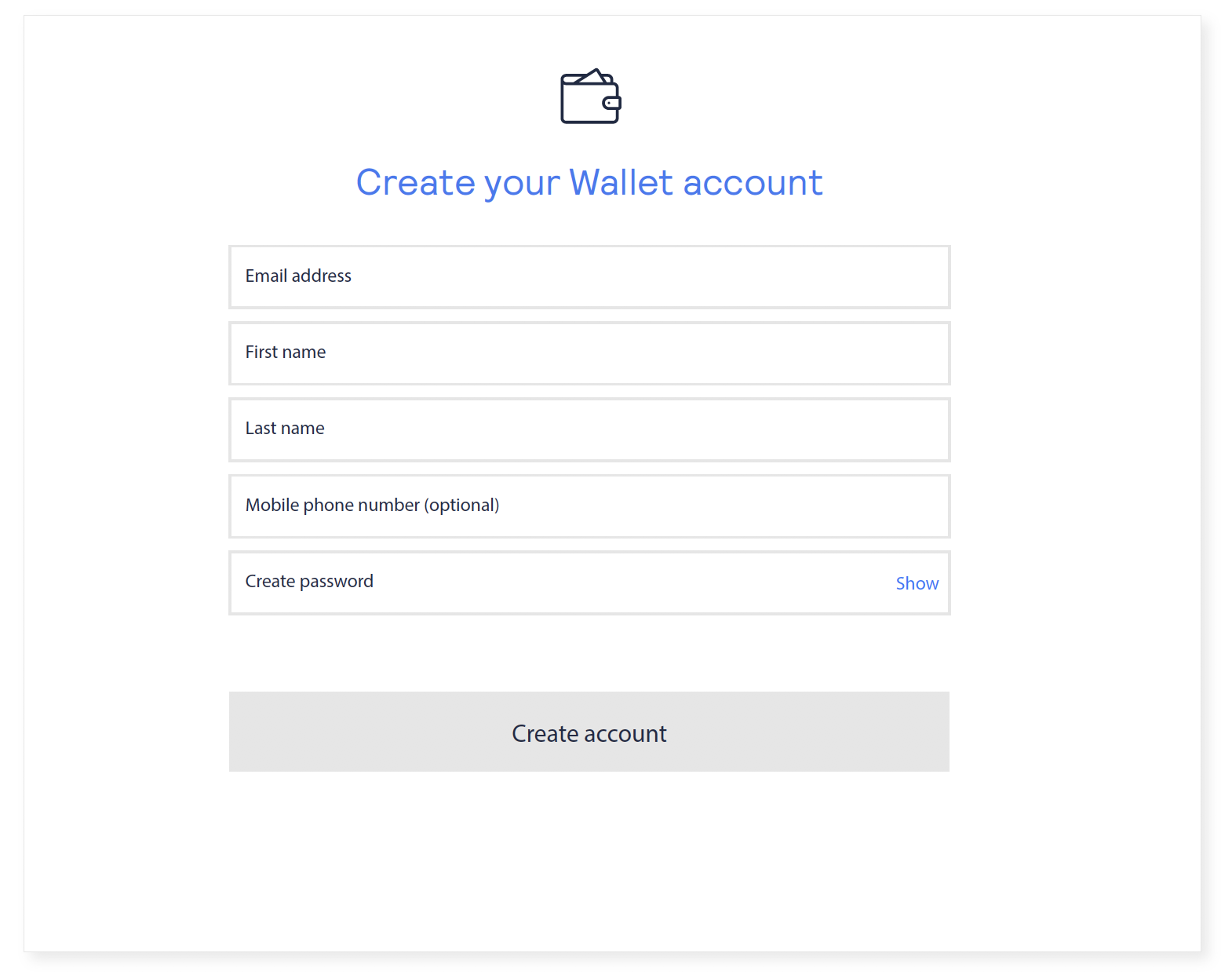 Create a new wallet account