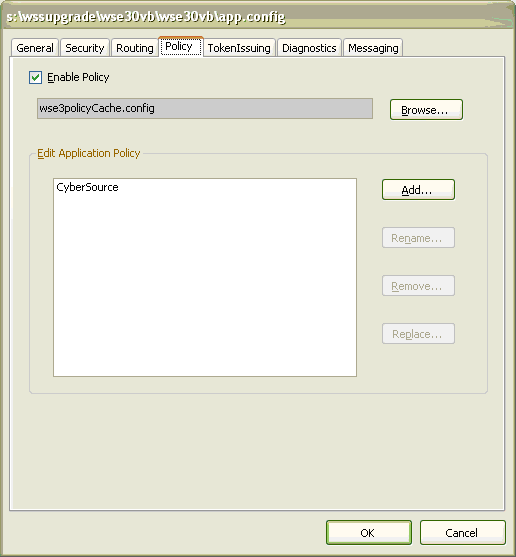 The Policy tab in the app configdialogbox.