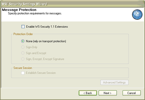 The Message Protection screen.