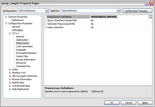 Specifythe Preprocessor definitions to be used.